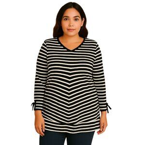Kim Rogers Shirt Tunic Top Blouse Striped V Neck Women's WOMAN'S Size Large